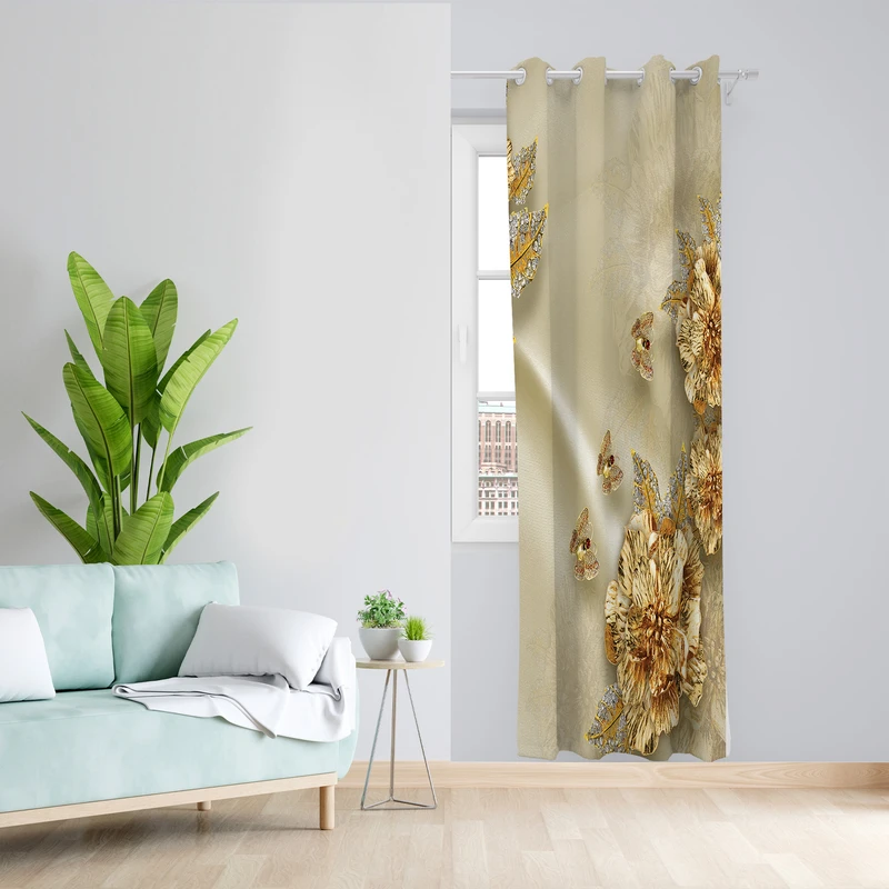 پرده طرح گل مدل مخمل پانچی کد L 1214R Z سایز 140x200 سانتی متر