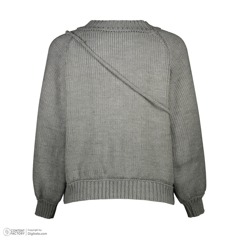 پلیور یقه گرد زنانه گره استایل مدل تدی رنگ طوسی