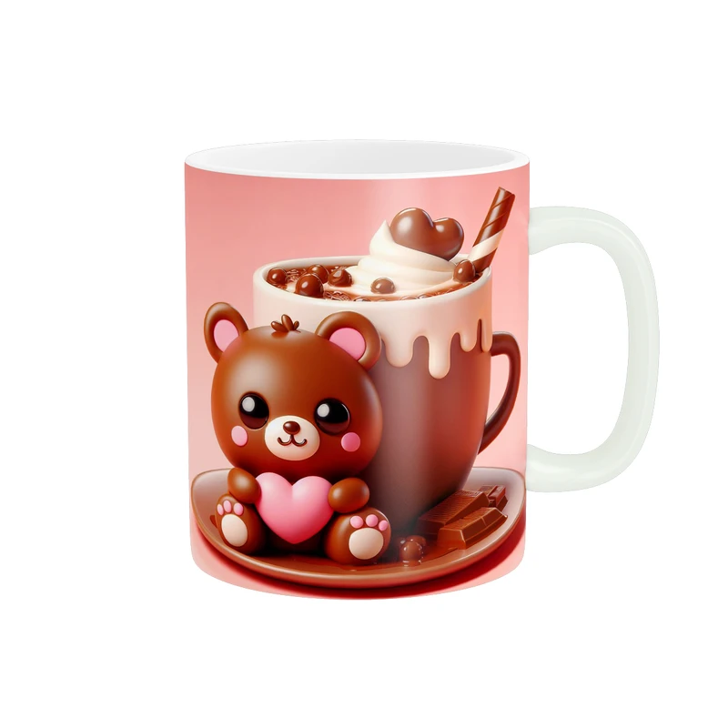ماگ پاد آفرین طرح خرس شکلاتی و فنجون کد 960