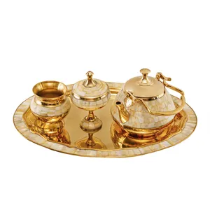 سرویس 4 پارچه چای خوری برنجی مدل عصرانه خوری کد 6902