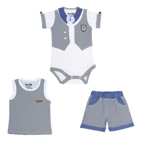 ست 3 تکه لباس نوزادی تینی تاپ مدل 1123323 رنگ آبی