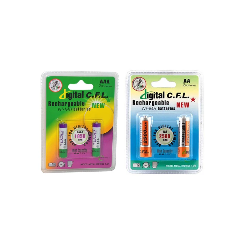 باتری قلمی و نیم قلمی قابل شارژ سی.اف.ال مدل 2500/1850mAh بسته 4 عددی