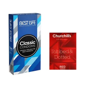 کاندوم بست لایف مدل Classic بسته 12 عددی به همراه کاندوم چرچیلز مدل Hot Gel بسته 3 عددی