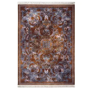 فرش ماشینی 1200 شانه محتشم زمینه قهوه‌ای حاشیه قهوه ای مدل 2555026018 