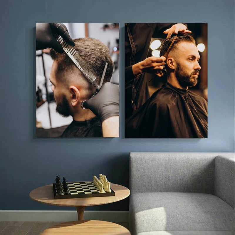  تابلو بوم طرح مخمل مدل آرایشگاه مردانه حرفه ایی کد GR1061 مجموعه دو عددی 