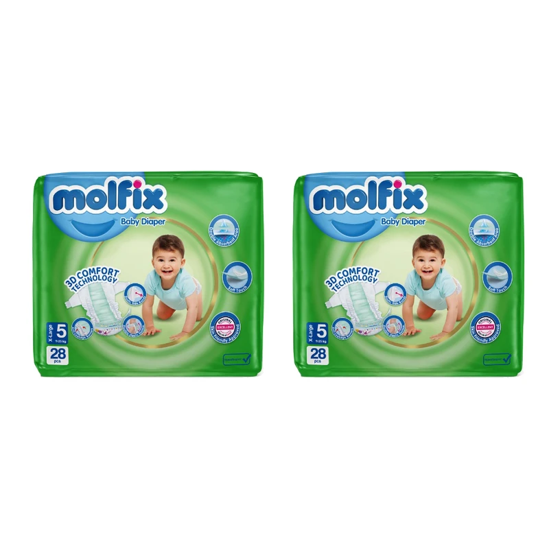 پوشک مولفیکس مدل کامفورت سایز 5 دو بسته ۲۸ عددی
