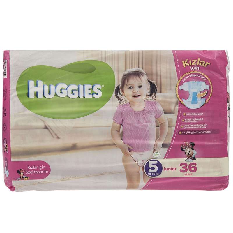 پوشک دخترانه هاگیز مدل Junior سایز 5 بسته 36 عددی