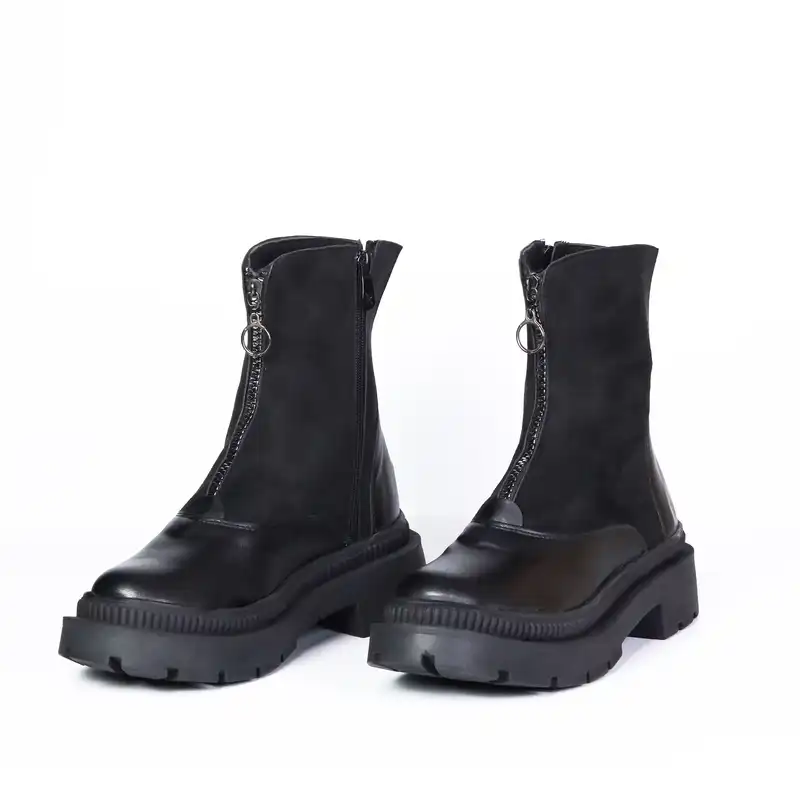 نیم بوت زنانه مدل وسط زیپ دو تیکه چرم و اشبالت