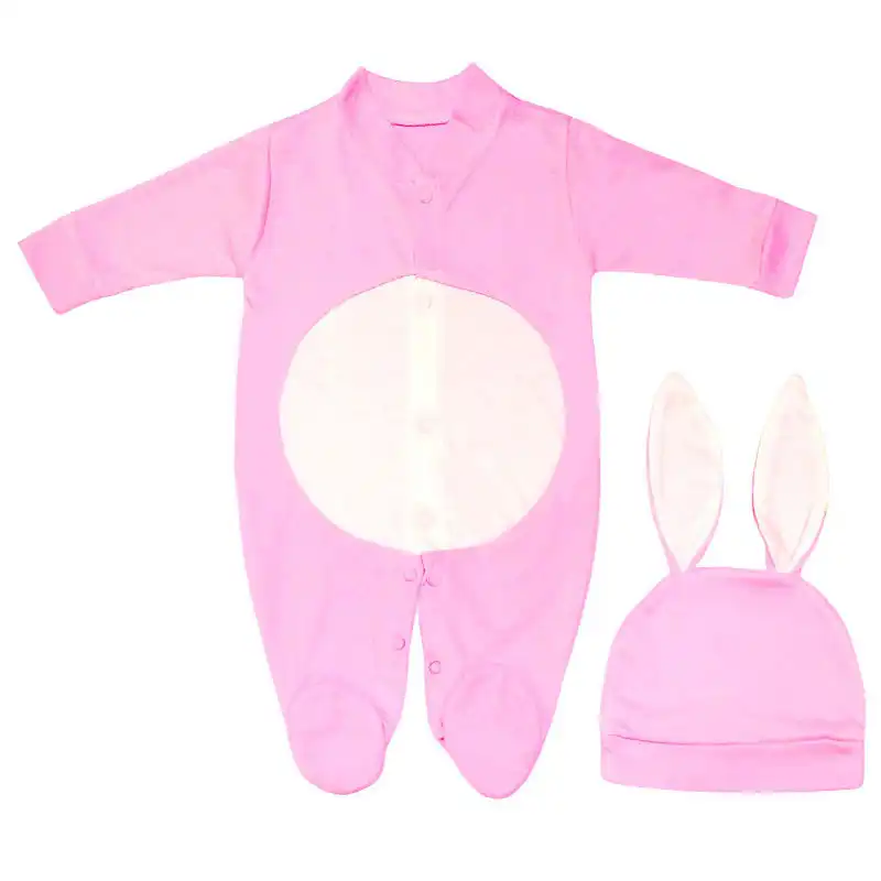 ست سرهمی و کلاه نوزادی مدل خرگوشی کد JJ2 رنگ صورتی