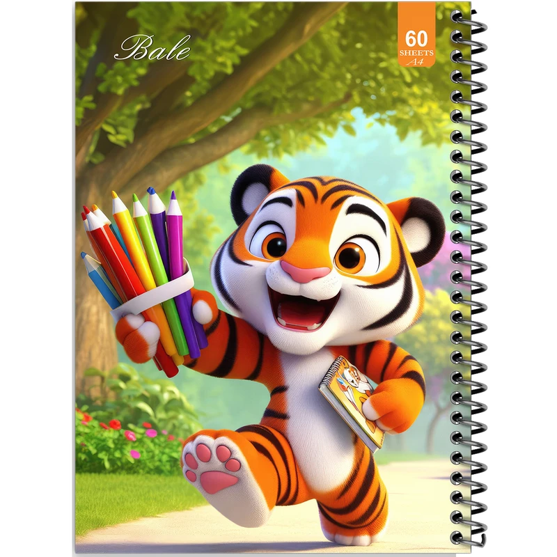دفتر نقاشی 60 برگ انتشارات بله طرح فانتزی حیوانات، ببر کد A4-O255
