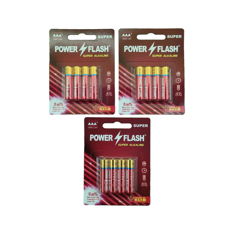باتری نیم قلمی پاورفلش مدل سوپر آلکالاین بسته ۱۲عددی