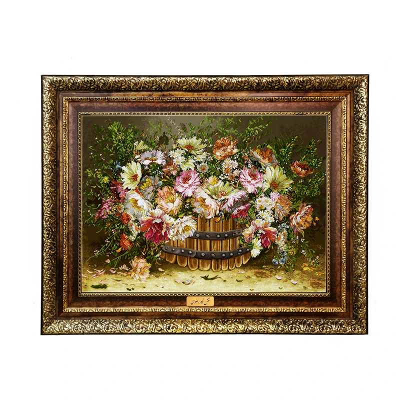 تابلو فرش ماشینی نقش نگار رضوی طرح گل کد 2098KH