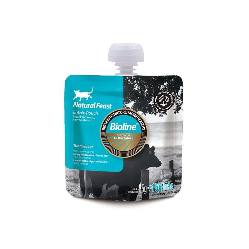 تشویقی پودینگ مکمل غذایی گربه بایولاین مدل طعم ماهی تن وزن 85 گرم