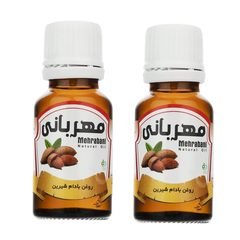 روغن بدن مهربانی مدل بادام شیرین کد RBM-BSH-2 مناسب انواع پوست حجم 18 میلی لیتر بسته 2 عددی