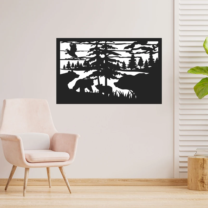 دیوارکوب طرح درخت و خرس و عقاب و جنگل مدل A1183-3420