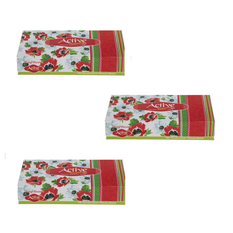  دستمال کاغذی 100 برگ اکتیو مدل گل بهشت بسته 3 عددی