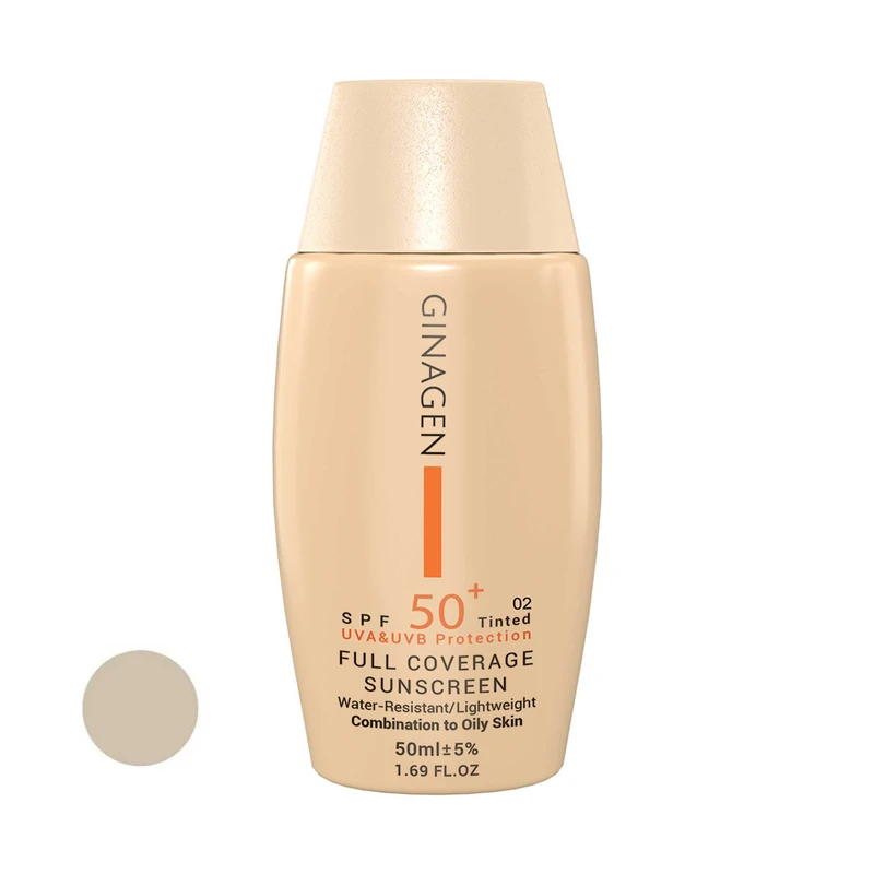 کرم ضد آفتاب رنگی ژیناژن مدل SPF50 محافظ UVA ،UVB، ضدآب، مناسب پوست‌های چرب و مختلط حجم 50 میلی‌لیتر