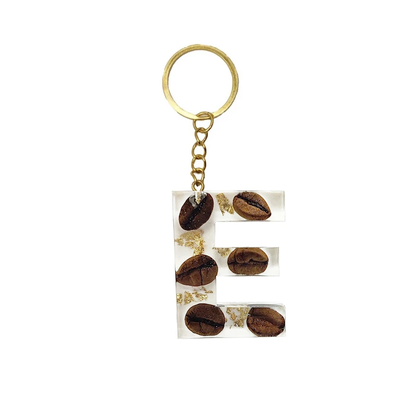 جاکلیدی رزینی مدل حرف انگلیسی E طرح قهوه