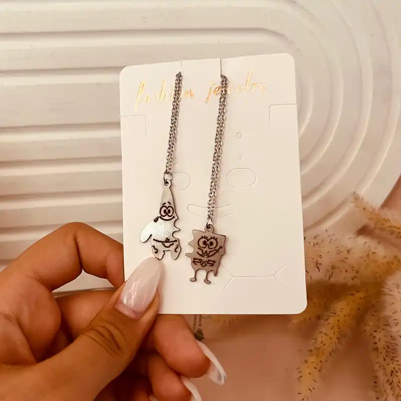 گردنبند زنانه مدل ست دوستی کاپلی باب اسفنجی و پاتریک مجموعه 2 عددی