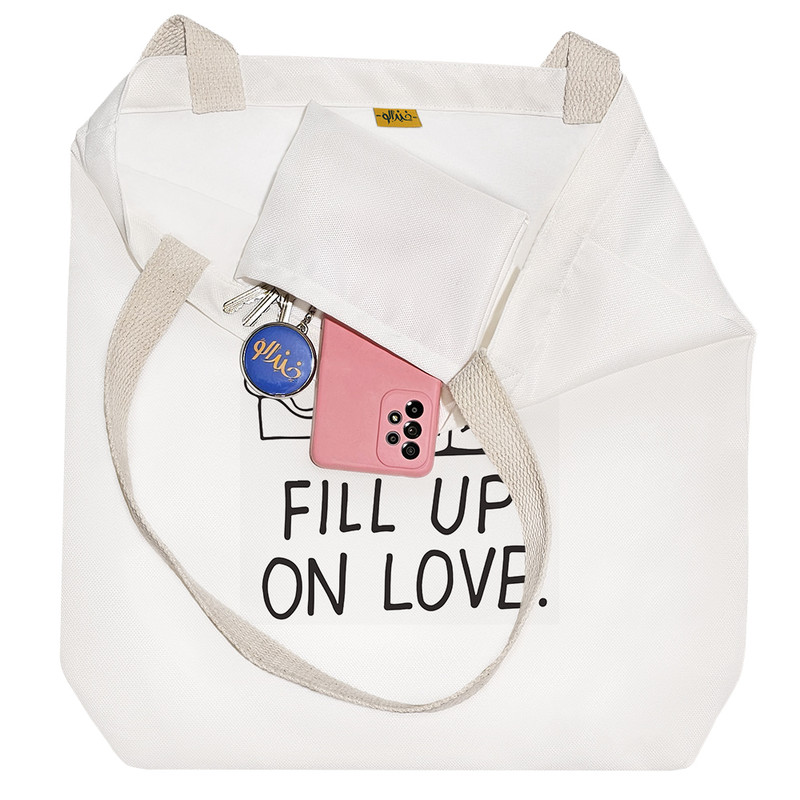 ساک خرید پارچه ای خندالو طرح Fill Up On Love مدل توت بگ کد 6696