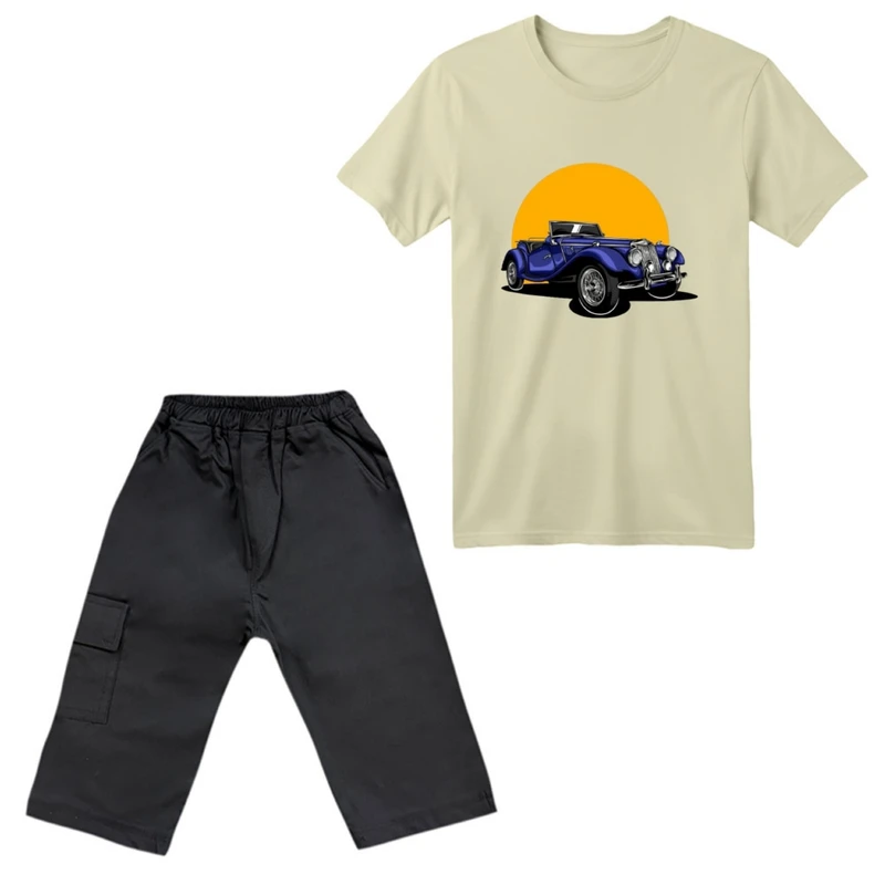 ست تی‌شرت آستین کوتاه و شلوارک پسرانه مدل ماشین
