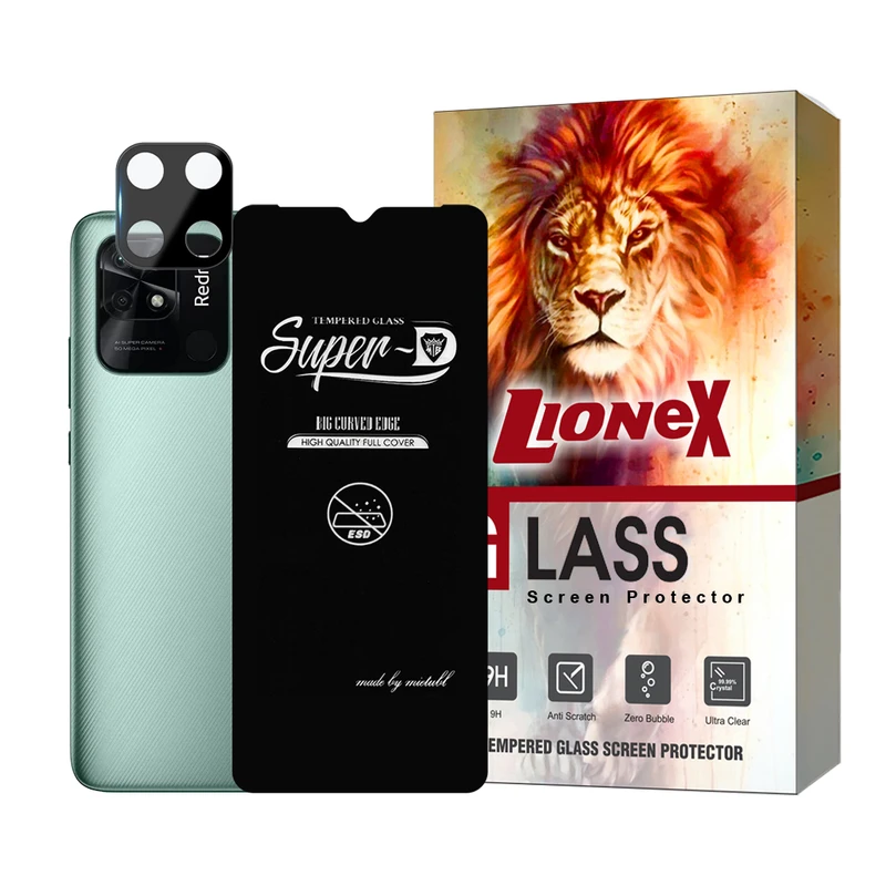   محافظ صفحه نمایش لایونکس مدل SUPLNFULI مناسب برای گوشی موبایل شیائومی Redmi 10C / Redmi 10 Power / Poco C40 به همراه محافظ لنز گوشی