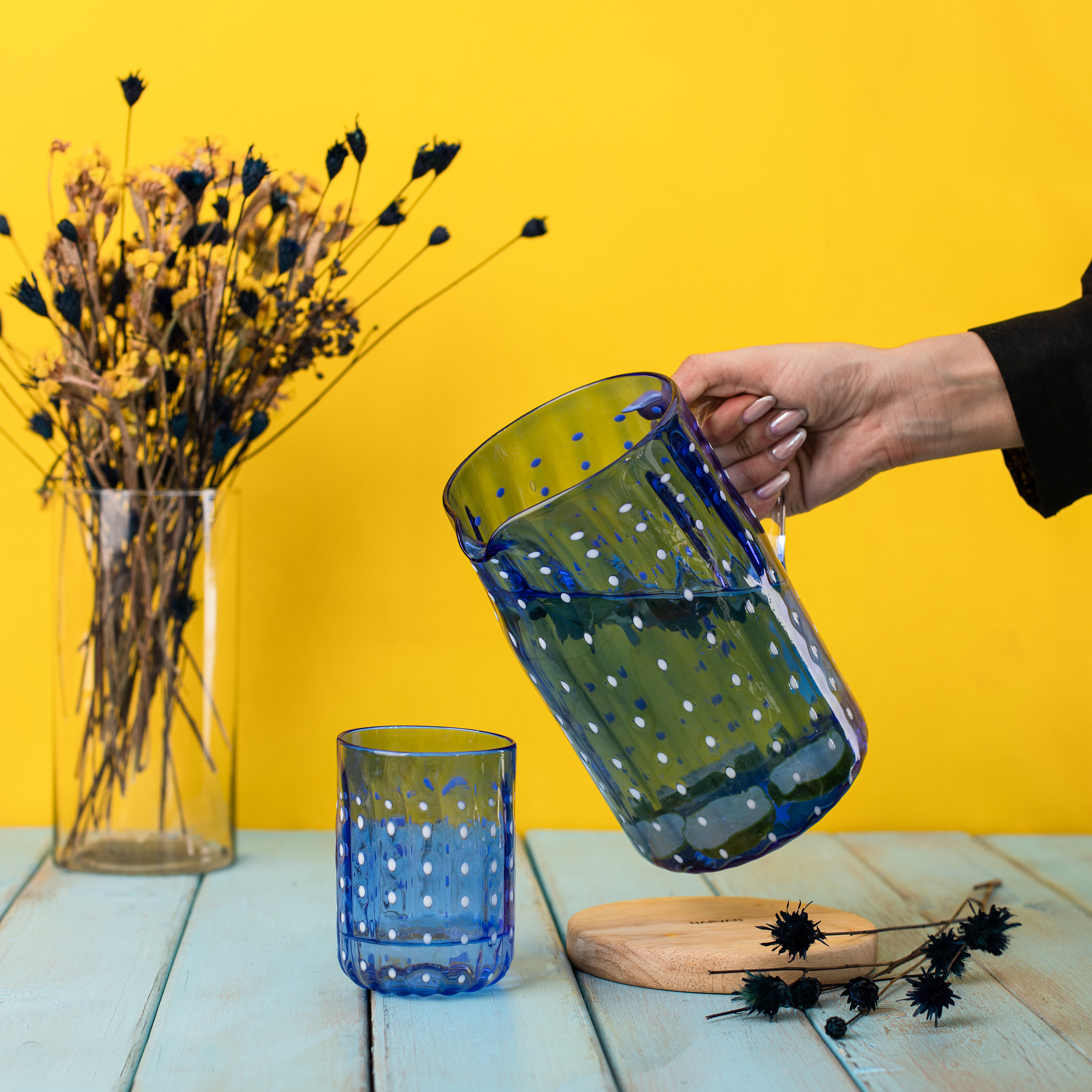 پارچ شیشه ای بومی مدل نگینی استوانه