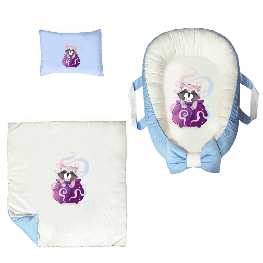 سرویس خواب سه تکه نوزاد مدل گارد محافظ دار طرح فانتزی بچه روباه کد 044