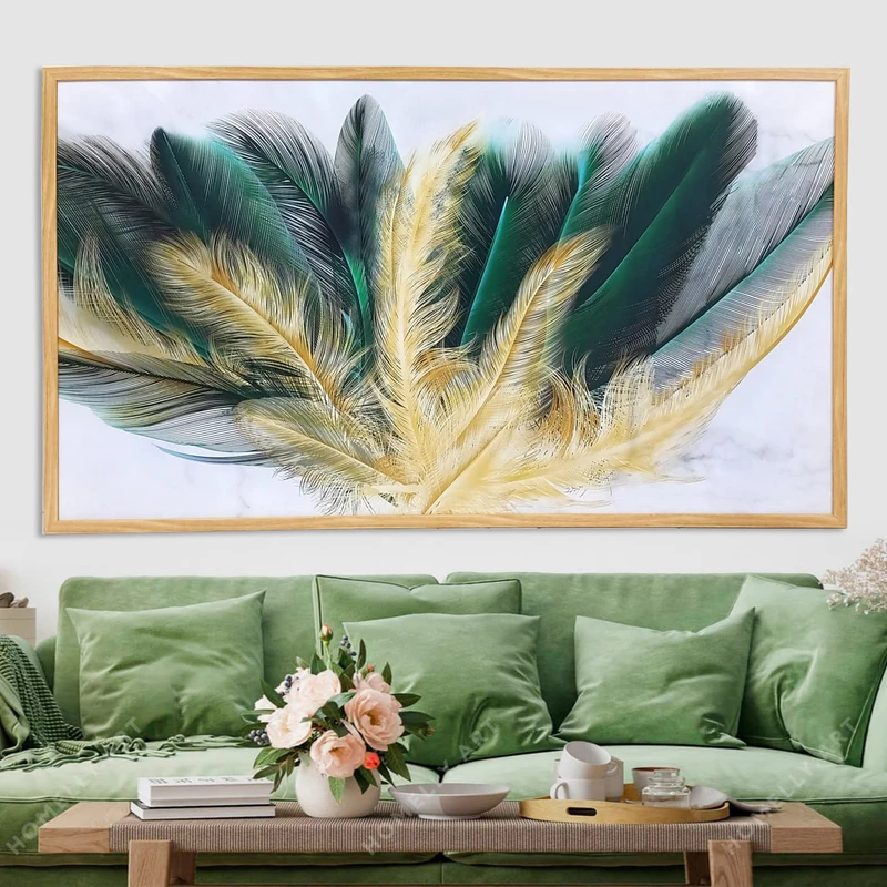 تابلو مدل دکوراتیو طرح پر کد 496 فریم طرح چوب عسلی