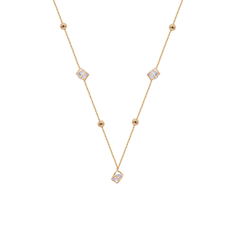 گردنبند طلا 18 عیار زنانه الی گالری مدل گوی و مکعب و سنگ