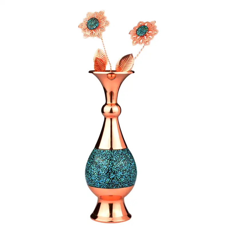 ست 3 تکه گل و گلدان فیروزه کوبی کد 208