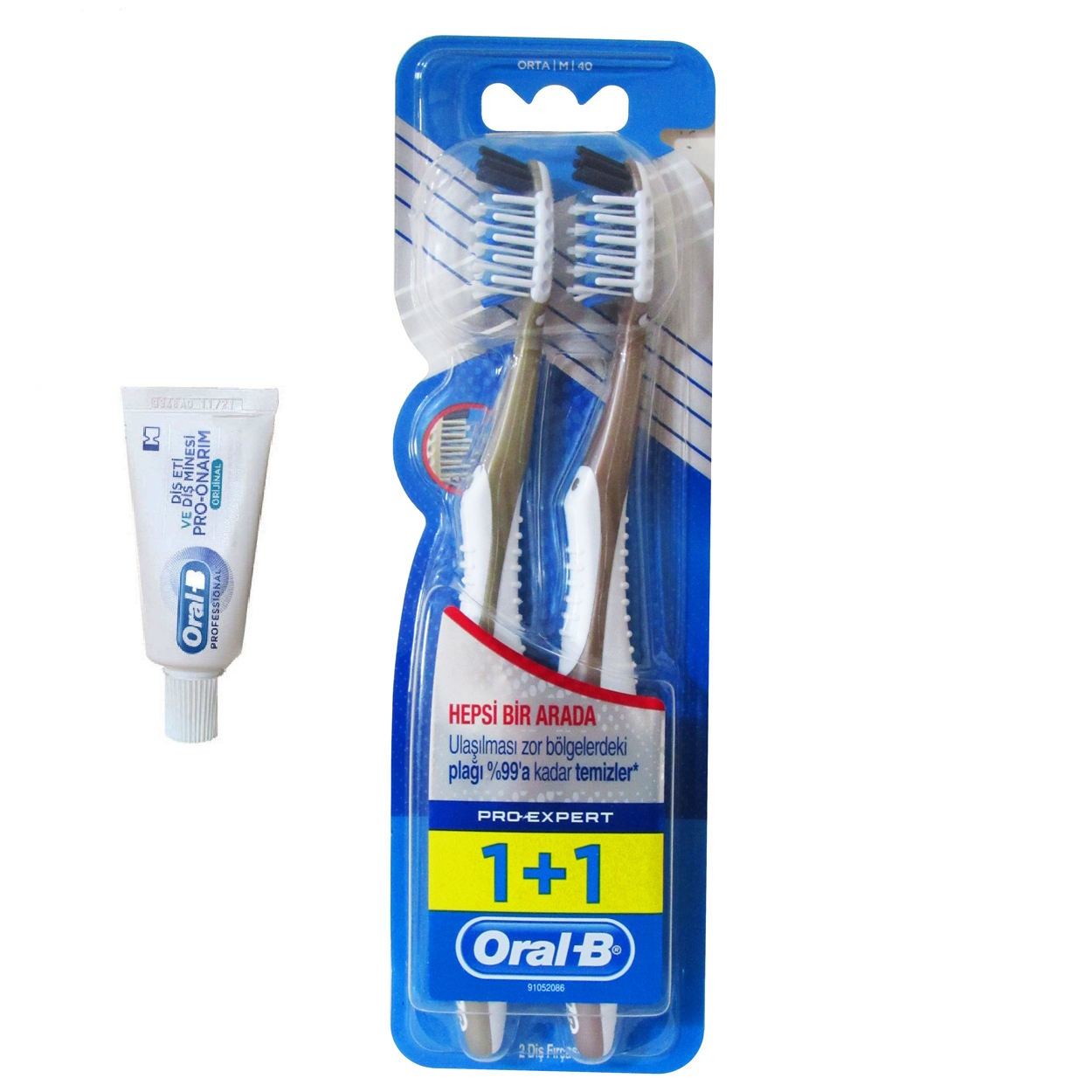 مسواک اورال-بی مدل  Pro-Expert با برس متوسط بسته 2 عددی به همراه خمیر دندان مدلOnarim حجم 15 میلی لیتر