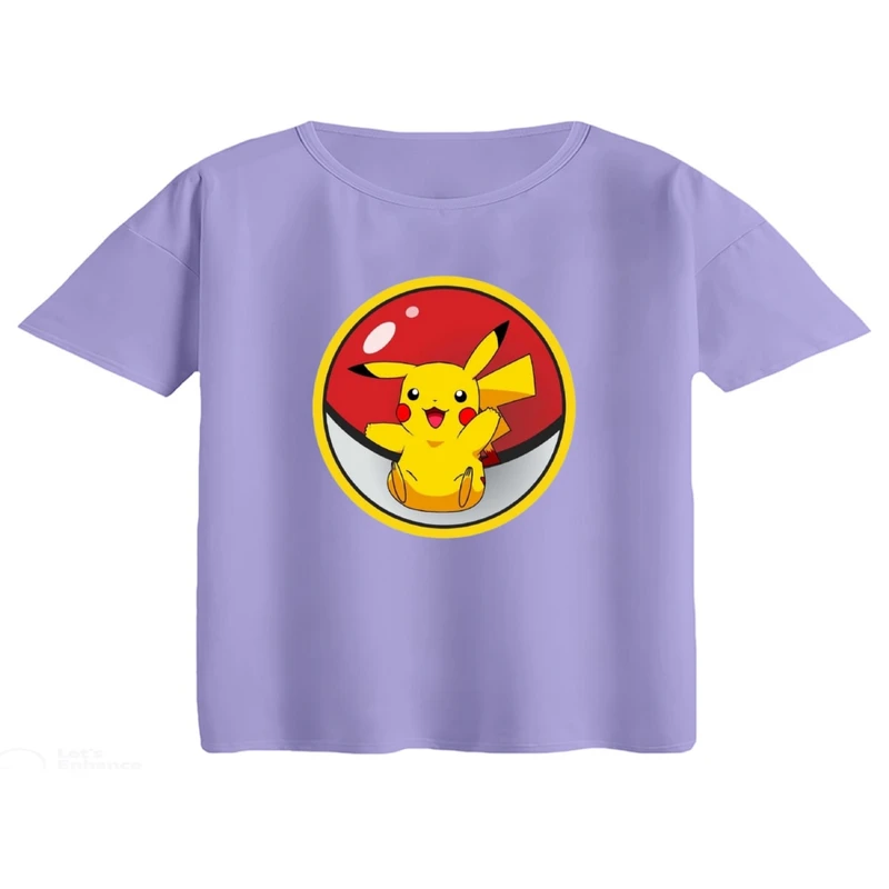 کراپ تی‌شرت آستین کوتاه زنانه مدل پوکی مون