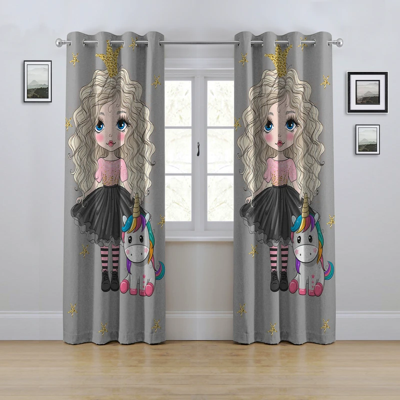 پرده مدل پانچی طرح دختر سایز 280x145 سانتی متر