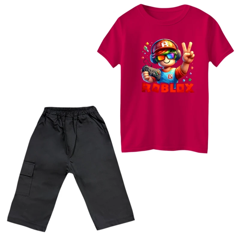 ست تی‌شرت و شلوارک پسرانه مدل روبلاکس کد 2