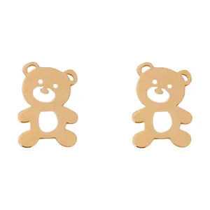 گوشواره میخی طلا 18 عیار دخترانه نیکان گلد مدل خرس عروسکی