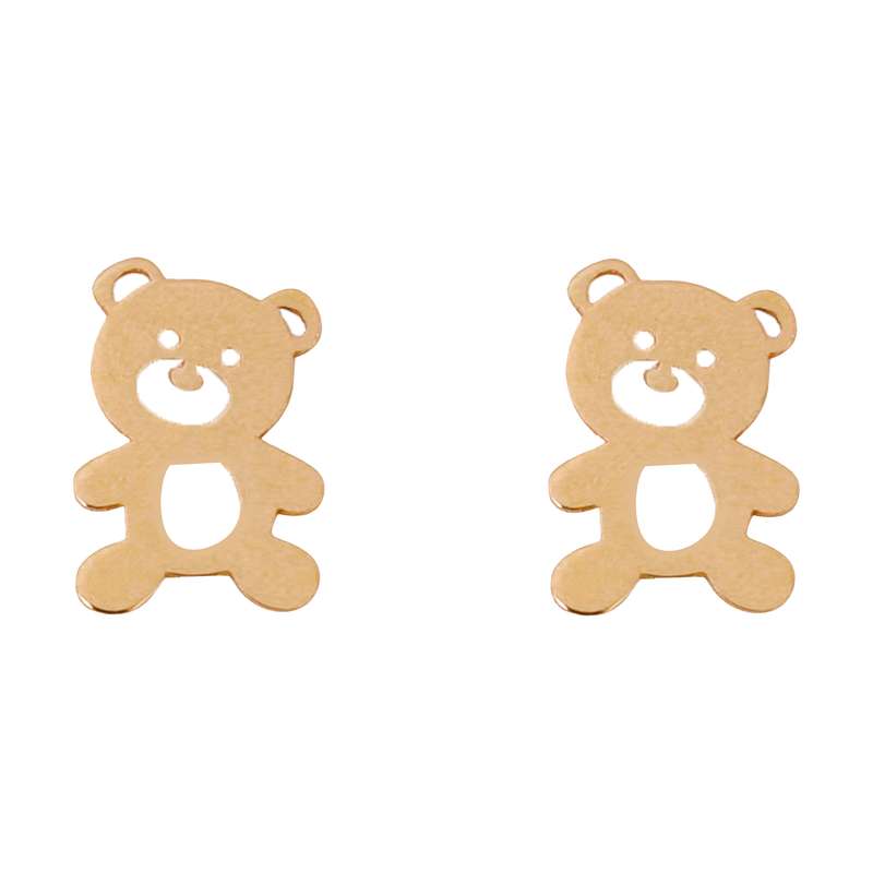 گوشواره میخی طلا 18 عیار دخترانه نیکان گلد مدل خرس عروسکی