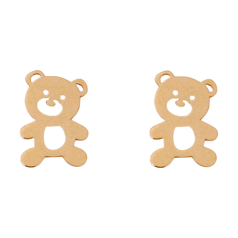 گوشواره میخی طلا 18 عیار دخترانه نیکان گلد مدل خرس عروسکی