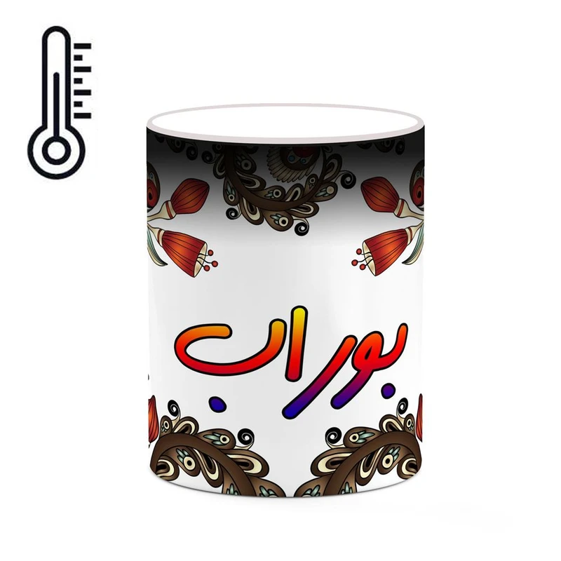 ماگ حرارتی کاکتی مدل اسم بوراب طرح سنتی گل و بته کد mgh44268