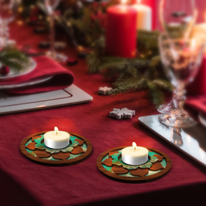 شمعدان مدل گل نیلوفر طرح پتینه مجموعه 2 عددی