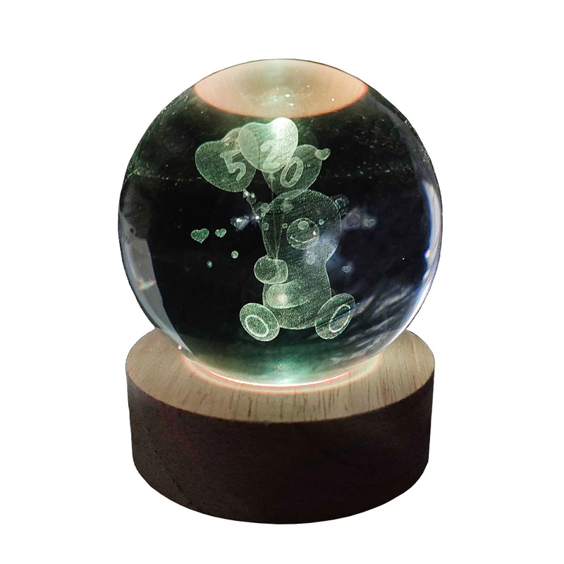 چراغ رومیزی مدل گوی شیشه ای RGB طرح خرس و بادکنک