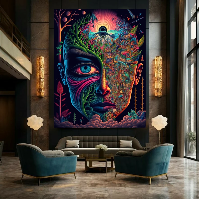 تابلو بوم طرح مخمل انتزاعی چهره مدل رنگارنگ سورئال کد FP105467