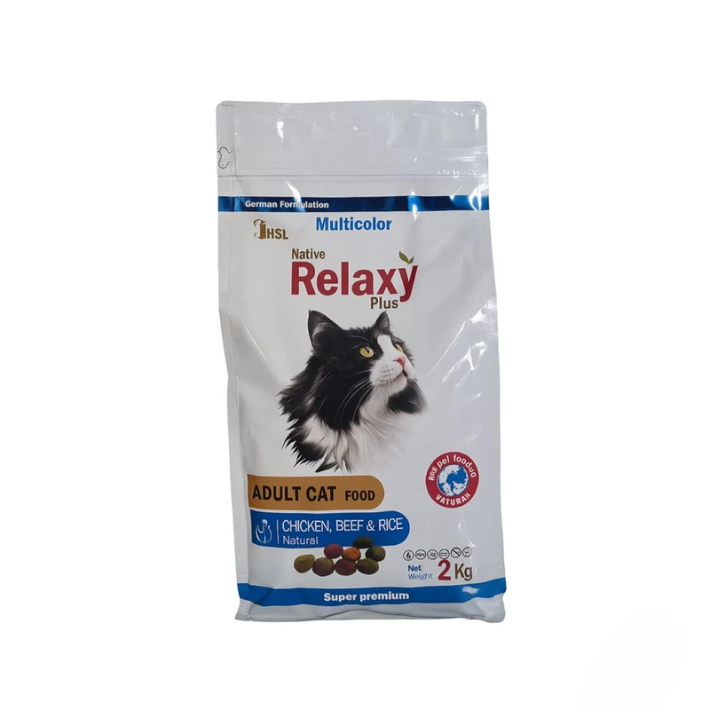 غذا خشک گربه بالغ ریلکسی مدل مولتی کالر طعم مرغ و برنج و گوشت وزن 2 کیلوگرم