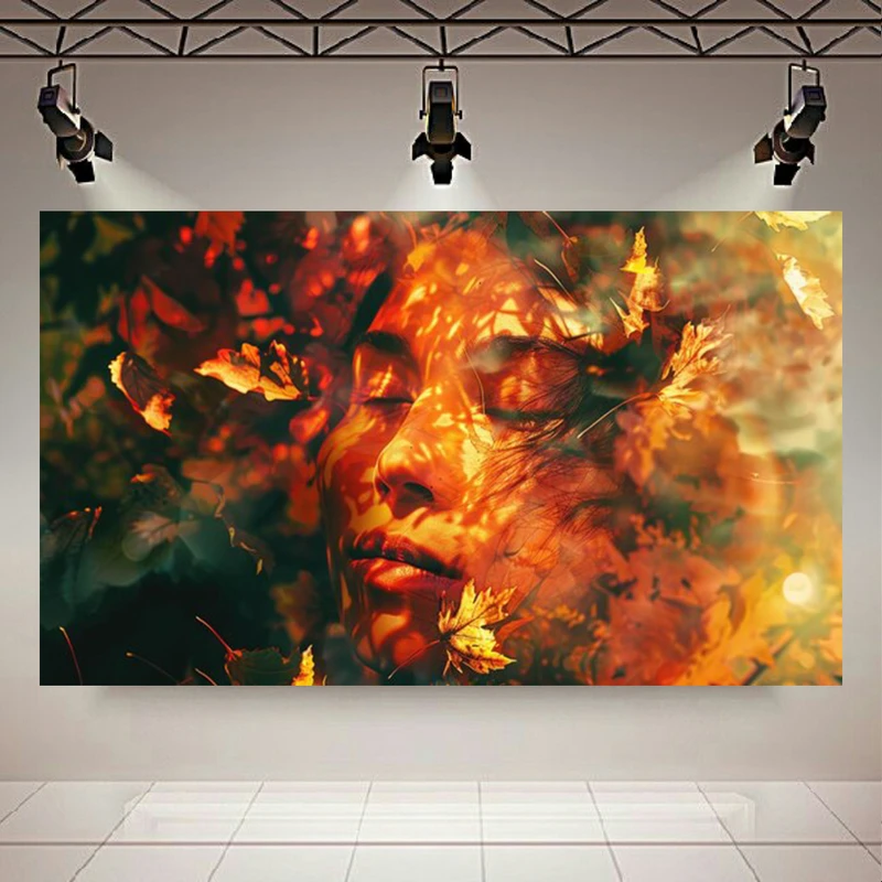  تابلو بوم طرح دختر و برگ مدل پاییزی کد AR303136