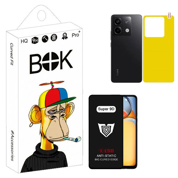 محافظ صفحه نمایش بوک مدل Super 9D مناسب برای گوشی موبایل شیائومی Redmi 13C به همراه محافظ پشت گوشی