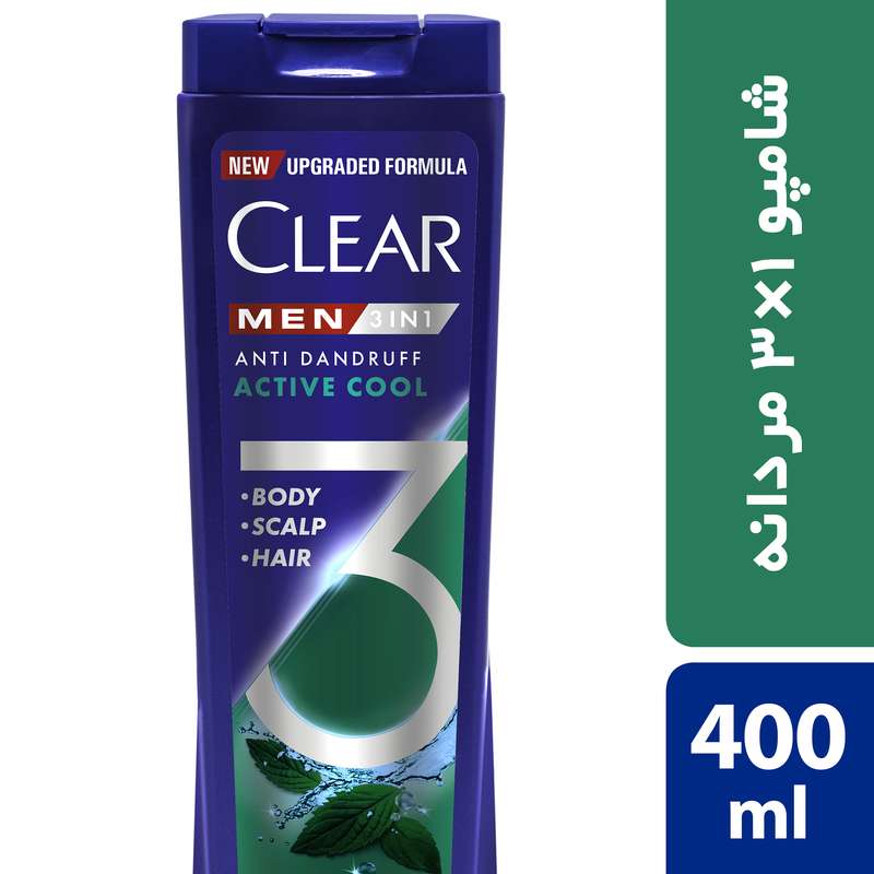 شامپو ضد شوره آقایان کلییر مدل خنک کننده فعال 3x1 حجم 400 میلی لیتر