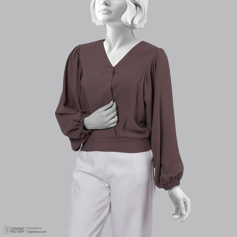 بلوز آستین بلند یقه هفت زنانه گردیه مدل 15126887304362 رنگ قهوه ای