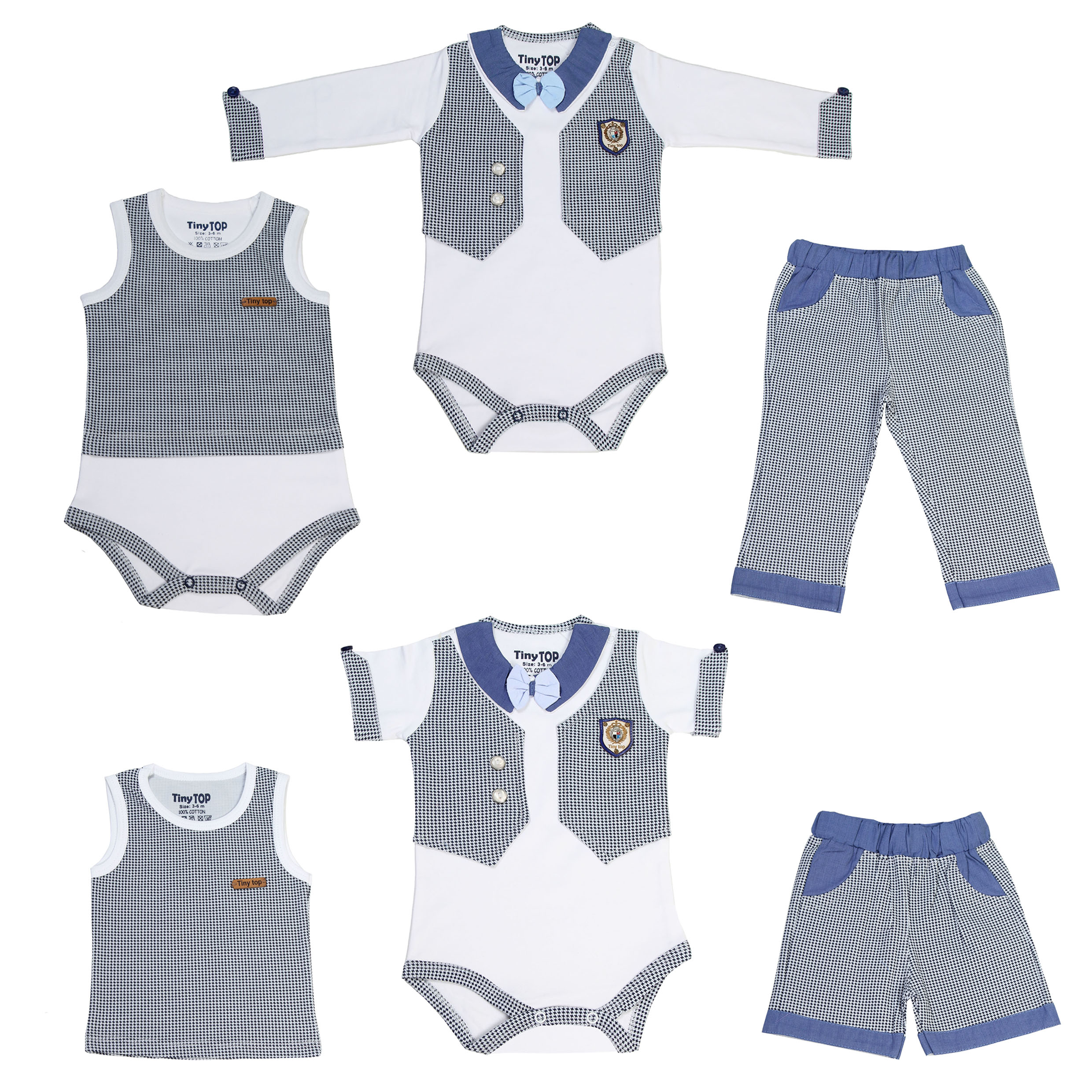 ست 6 تکه لباس نوزادی تینی تاپ مدل جلیقه ای رنگ آبی