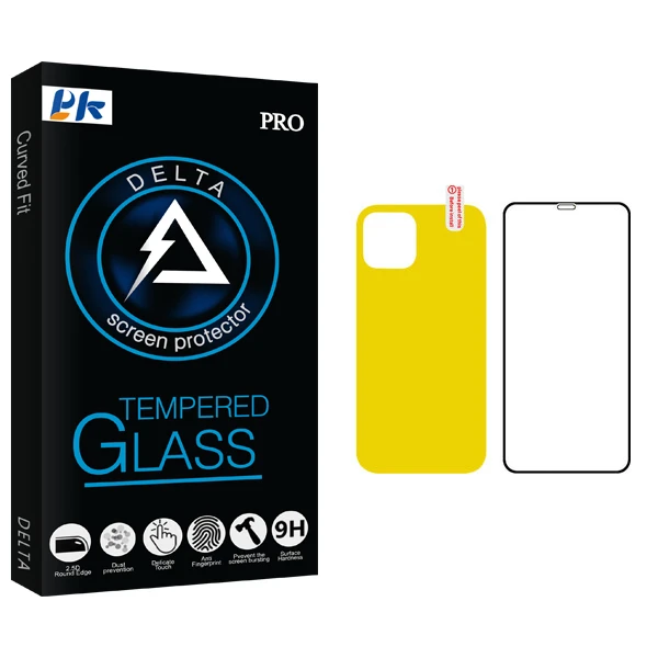 محافظ صفحه نمایش پی کی مدل Delta Glass مناسب برای گوشی موبایل اپل iPhone 12 mini به همراه محافظ پشت گوشی