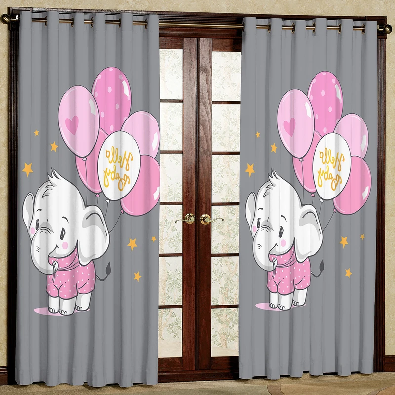 پرده کودک مدل مخمل پانچی طرح بچه فیل کد 4270bT2 سایز 200x140 سانتی متر